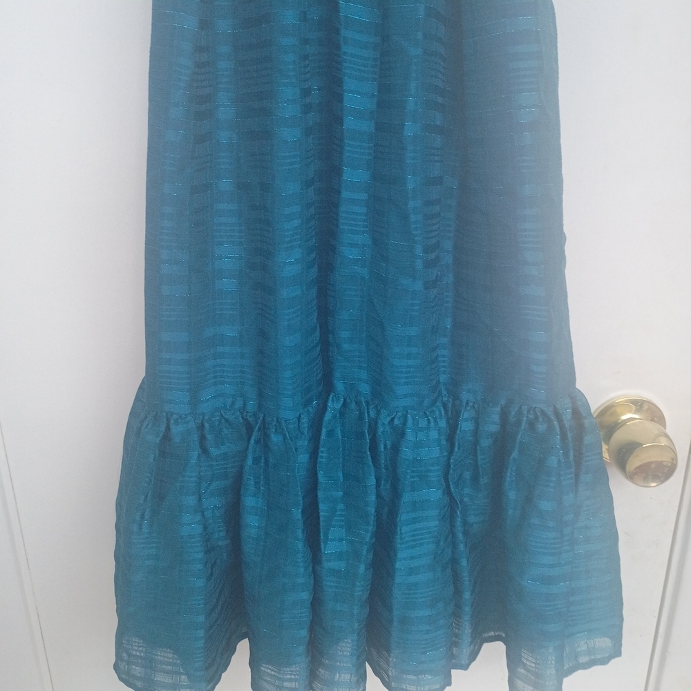 Badgley Mischka Teal Halter Ruffle Mini Dress - Picture 7 of 8